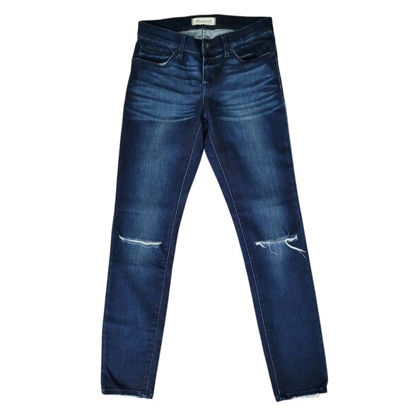 Madewell Denim - Madewell Low-Rise Distressed Skinny Jeans Womens Size 25 Dark Wash Denim